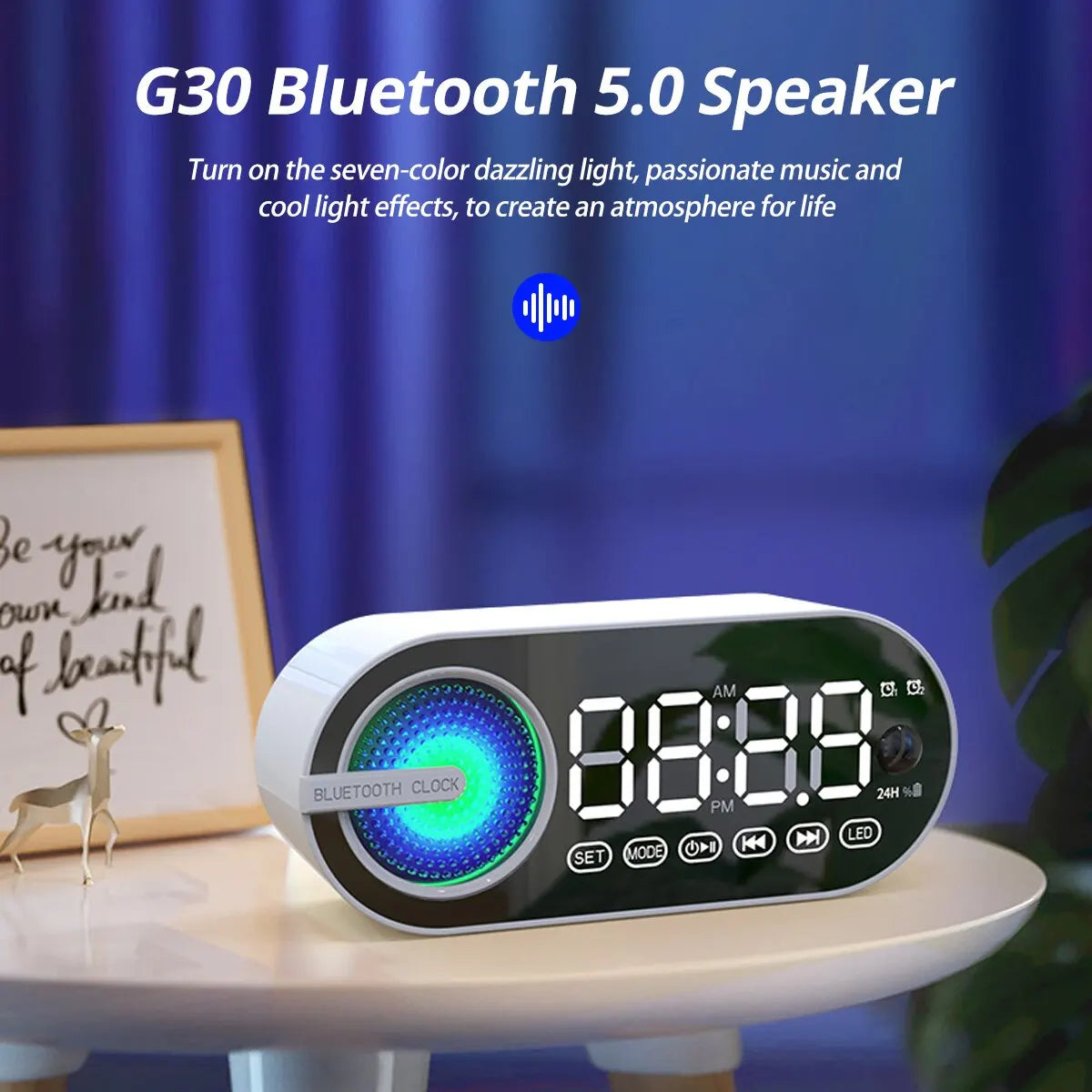 Mini Reloj Despertador Bluetooth con Bocina Portátil | Parlante Inalámbrico Subwoofer Bass, Radio FM, Lámpara LED, Altavoz Multifunción