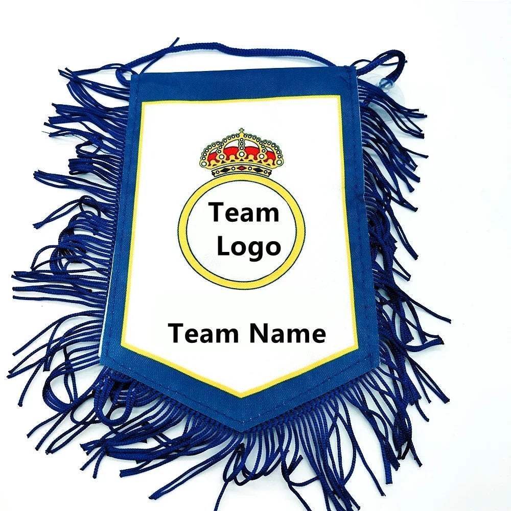 Real Spain Madrid Teams sucker Flag Soccer LOGO Non-woven Fabric Pennant Europe Football Clubs Souvenir Team Flag 15X12CM 1Pcs