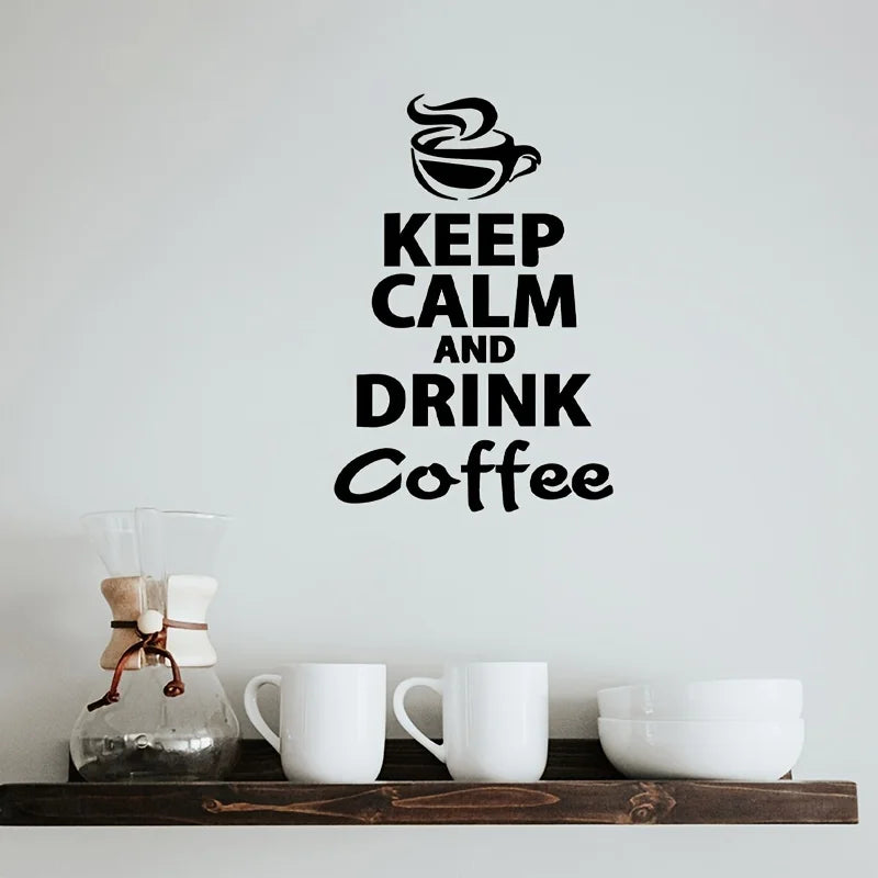 Vinilo Decorativo de Pared Café | Sticker Impermeable con Frase “Keep Calm and Drink Coffee” | Decoración para Cocina, Cafeterías y Hogar