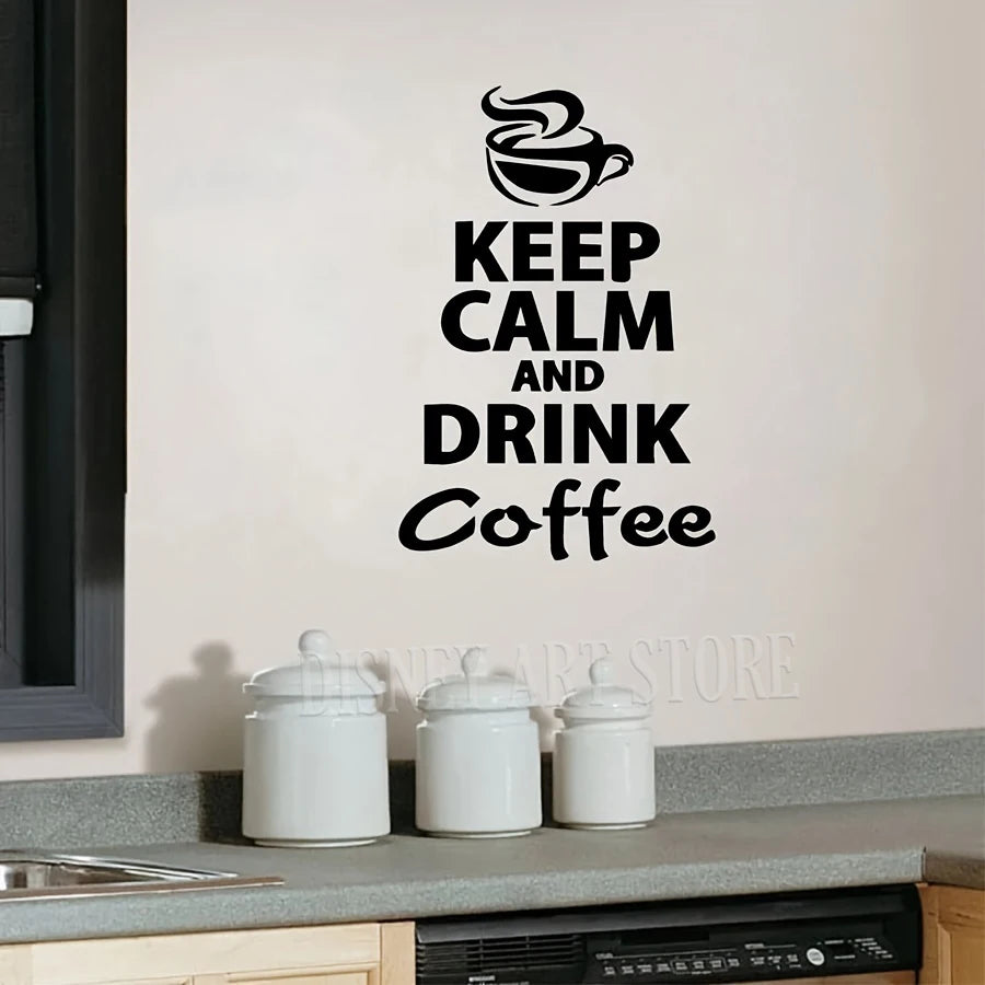 Vinilo Decorativo de Pared Café | Sticker Impermeable con Frase “Keep Calm and Drink Coffee” | Decoración para Cocina, Cafeterías y Hogar