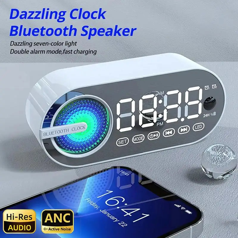 Mini Reloj Despertador Bluetooth con Bocina Portátil | Parlante Inalámbrico Subwoofer Bass, Radio FM, Lámpara LED, Altavoz Multifunción