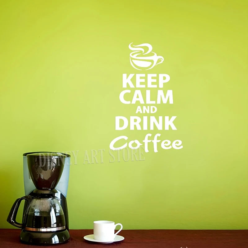 Vinilo Decorativo de Pared Café | Sticker Impermeable con Frase “Keep Calm and Drink Coffee” | Decoración para Cocina, Cafeterías y Hogar