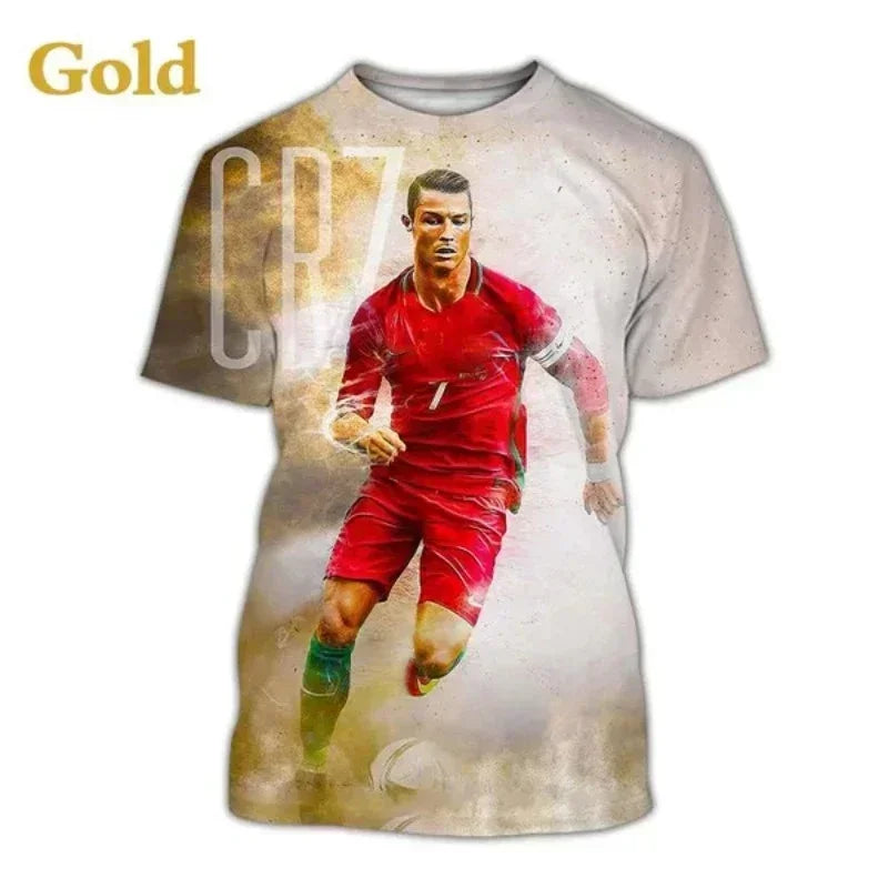 Summer fashion soccer star Cristiano Ronaldo 3D printed T-shirt men's oversized breathable quick drying T-shirt short sleeve top